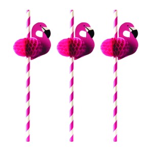 Drinkrietjes, papier Ø 6 mm · 20 cm roze 